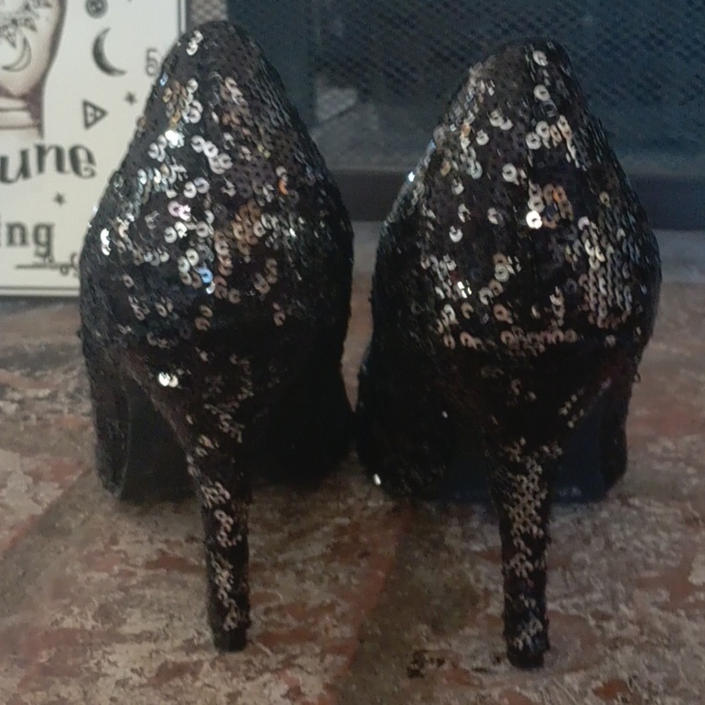 White House Black Market Athena Sequin Black 4" Heels - Picture 7 of 8